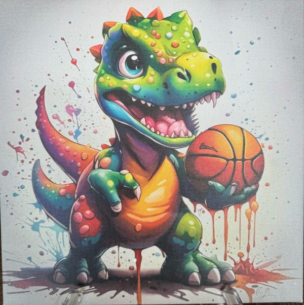 b ball trex art by art studio juggling daisies